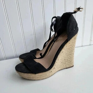 Express Womens Black Summer Platform Heel Wedges Ankle Strap Sz 6
